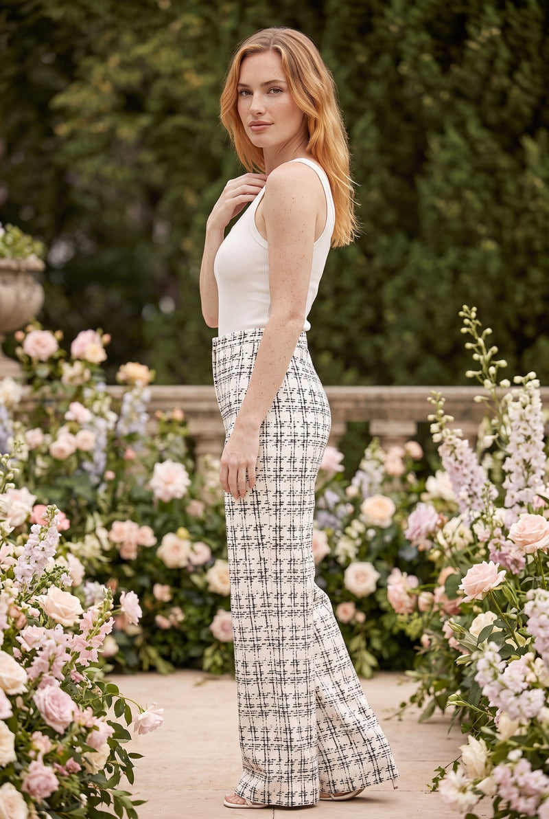 White Checked High Waisted Trousers – photo 2