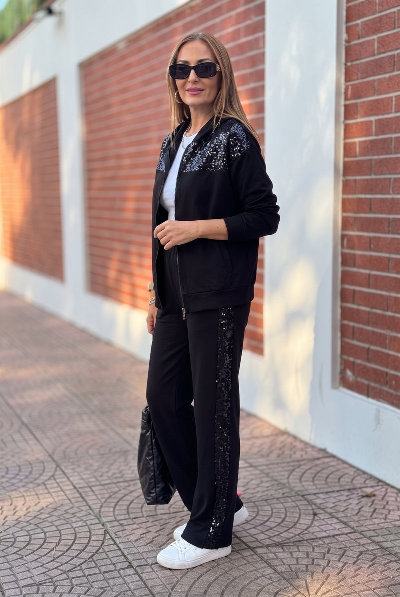 Black Sequin Co-ord Set with Hood and Zip – photo 3