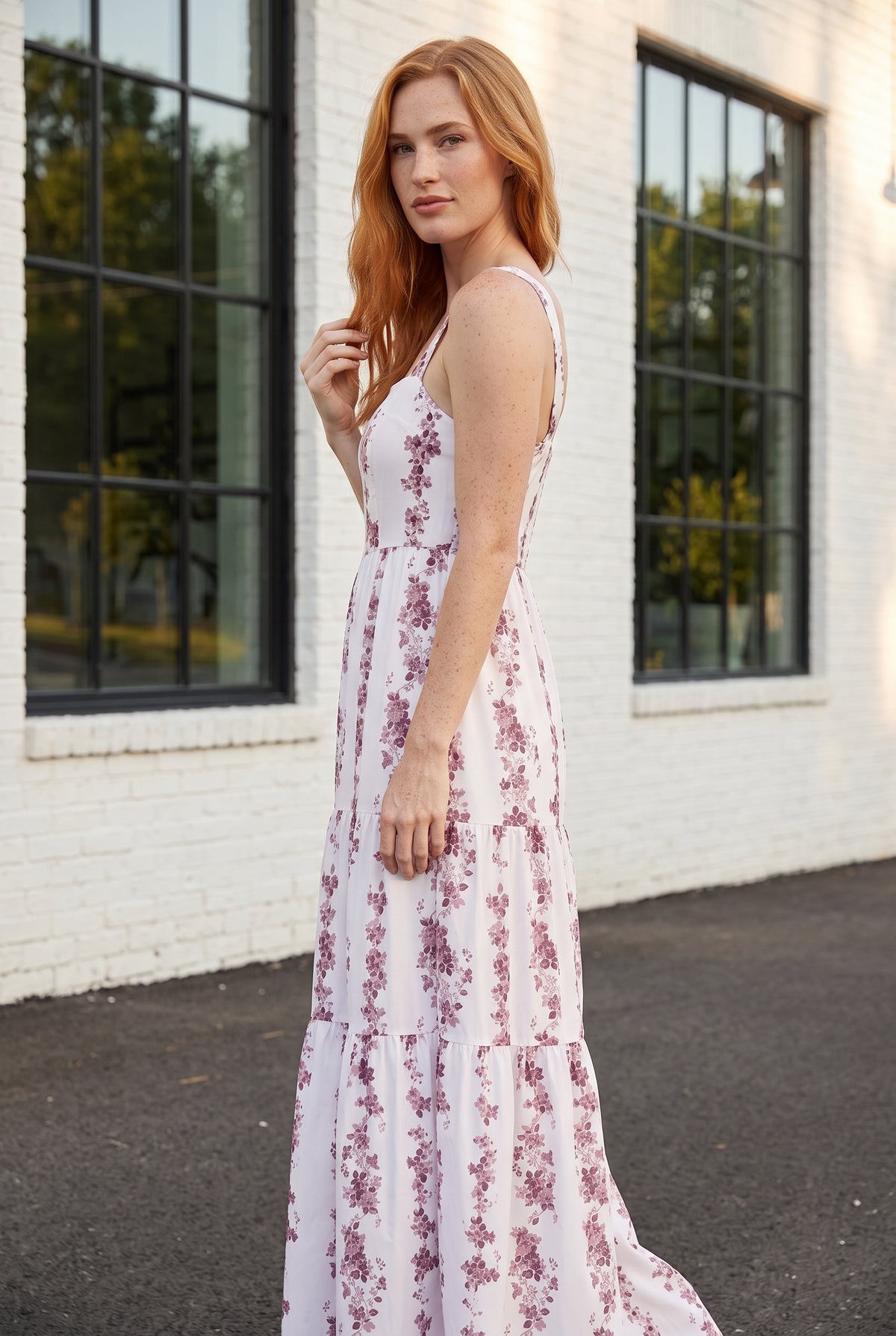 Floral Square Neck Strappy Maxi Dress in burgundy – photo 2