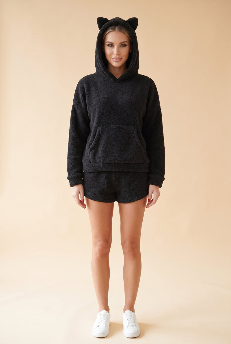 Black Long Sleeve Fleece Co Ord Set