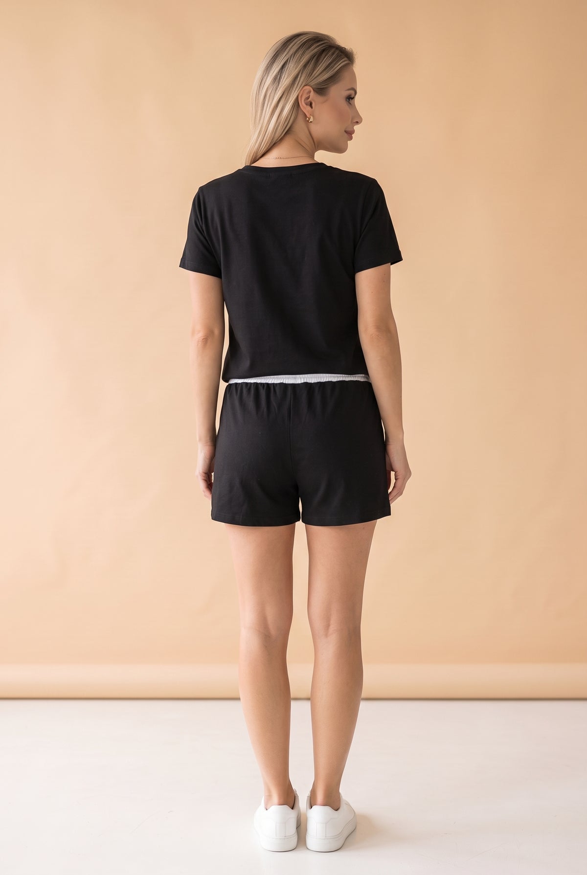 Short Sleeve Viscose Co-ord Set with Contrast Trim in black – photo 4