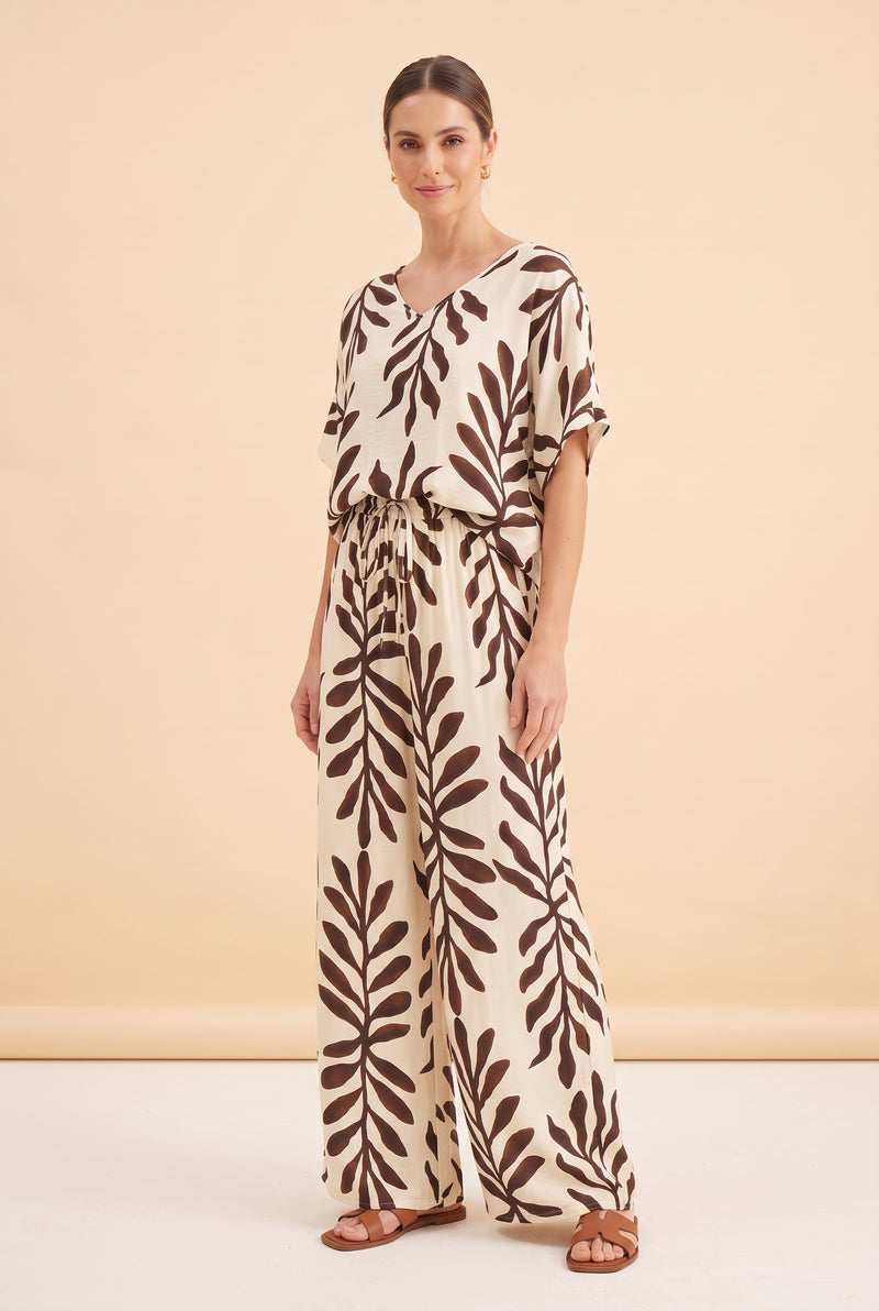 Brown Printed Short Sleeve Wide Leg Jumpsuit – photo 3