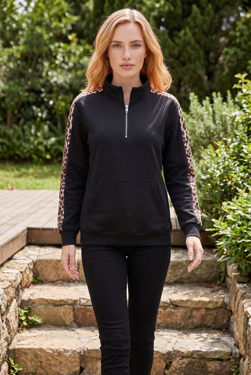 Black Long Sleeve Top with Leopard Print Sleeves – photo 3