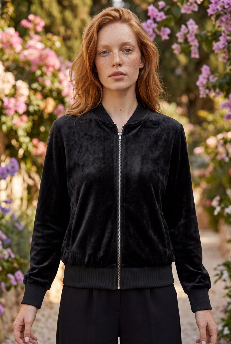 Black Suede Zip Front Jacket with Long Sleeves – photo 5
