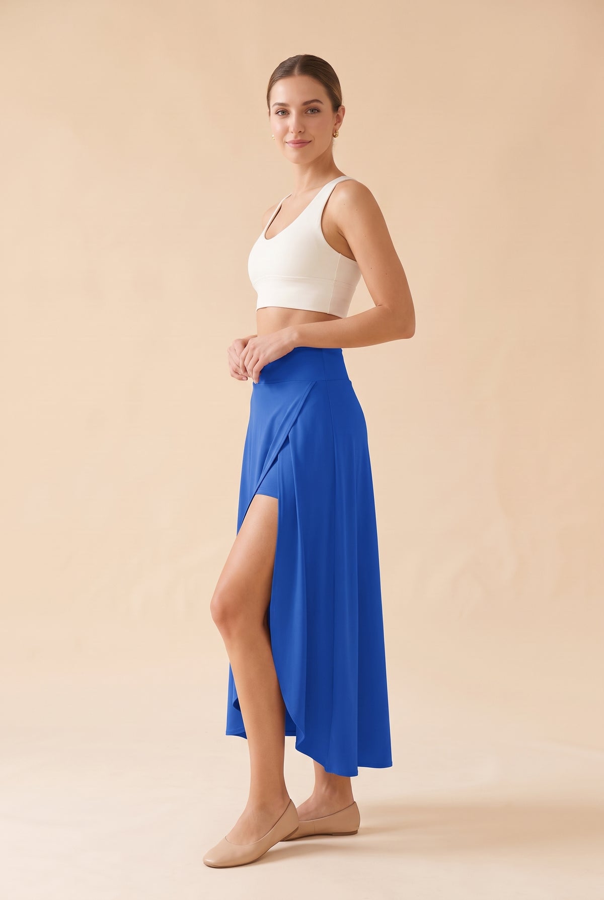 Asymmetric Crepe Midi Skirt with Pocket in sax blue – photo 3