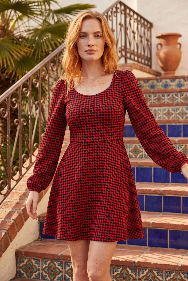 Red Checked Long Sleeve Mini Dress – photo 5
