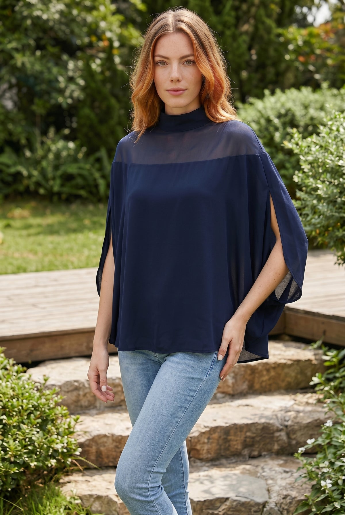 Oversized Long Sleeve Top with Turtleneck in navy – photo 4