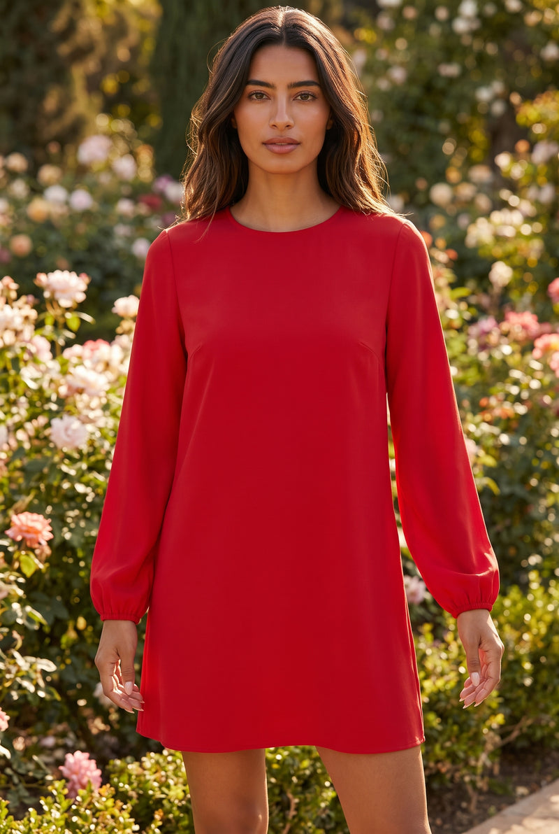 Rotes Langarm Minikleid aus Krepp – Foto 5