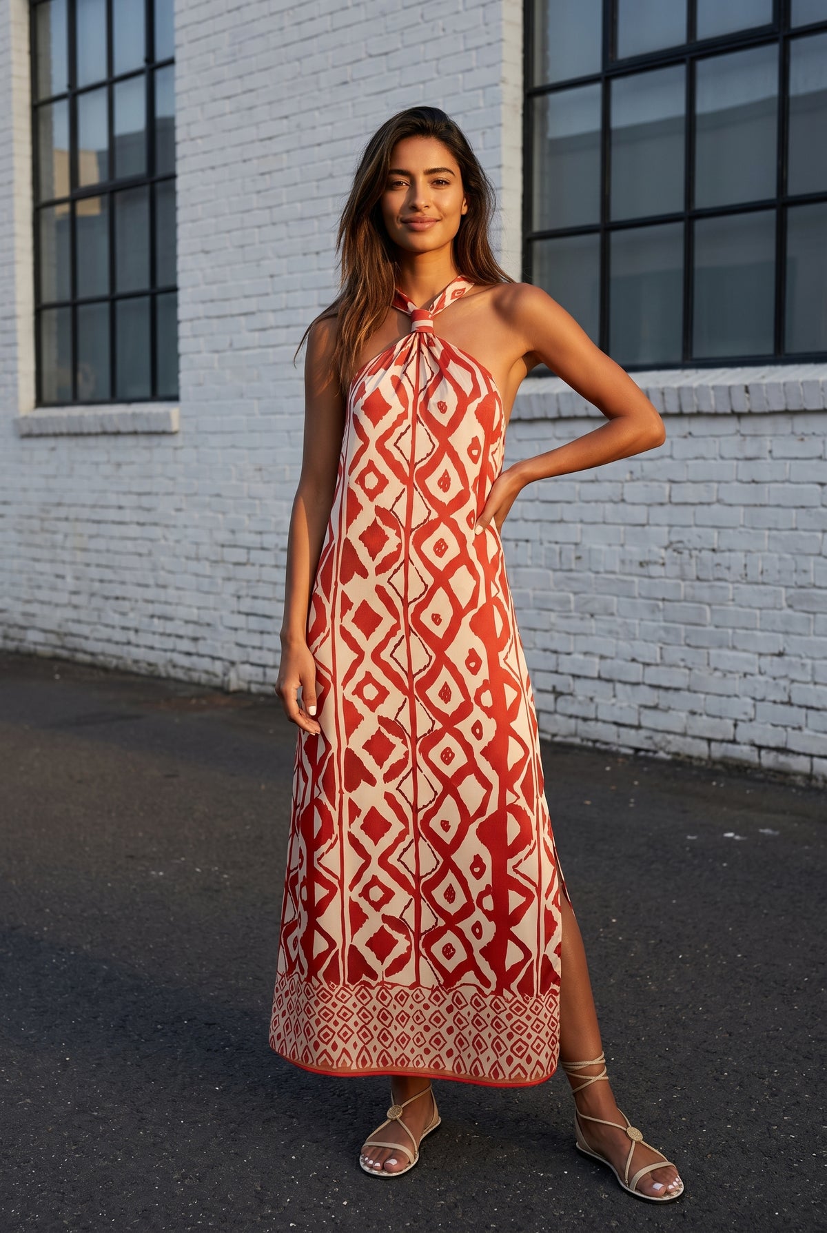 Geometric Print Halter Neck Maxi Dress in orange – photo 5