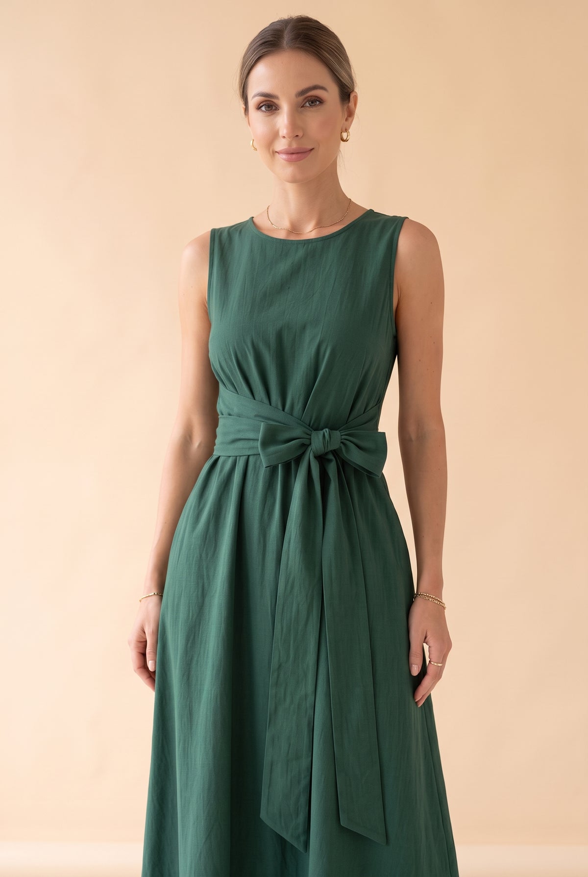 Sleeveless Tie Waist A-Line Long Dress in emerald – photo 5