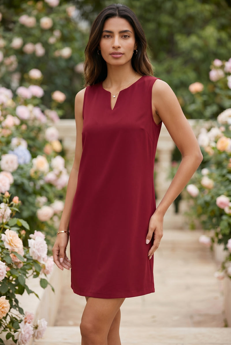 Burgundy V-Neck Crepe Mini Dress – photo 3