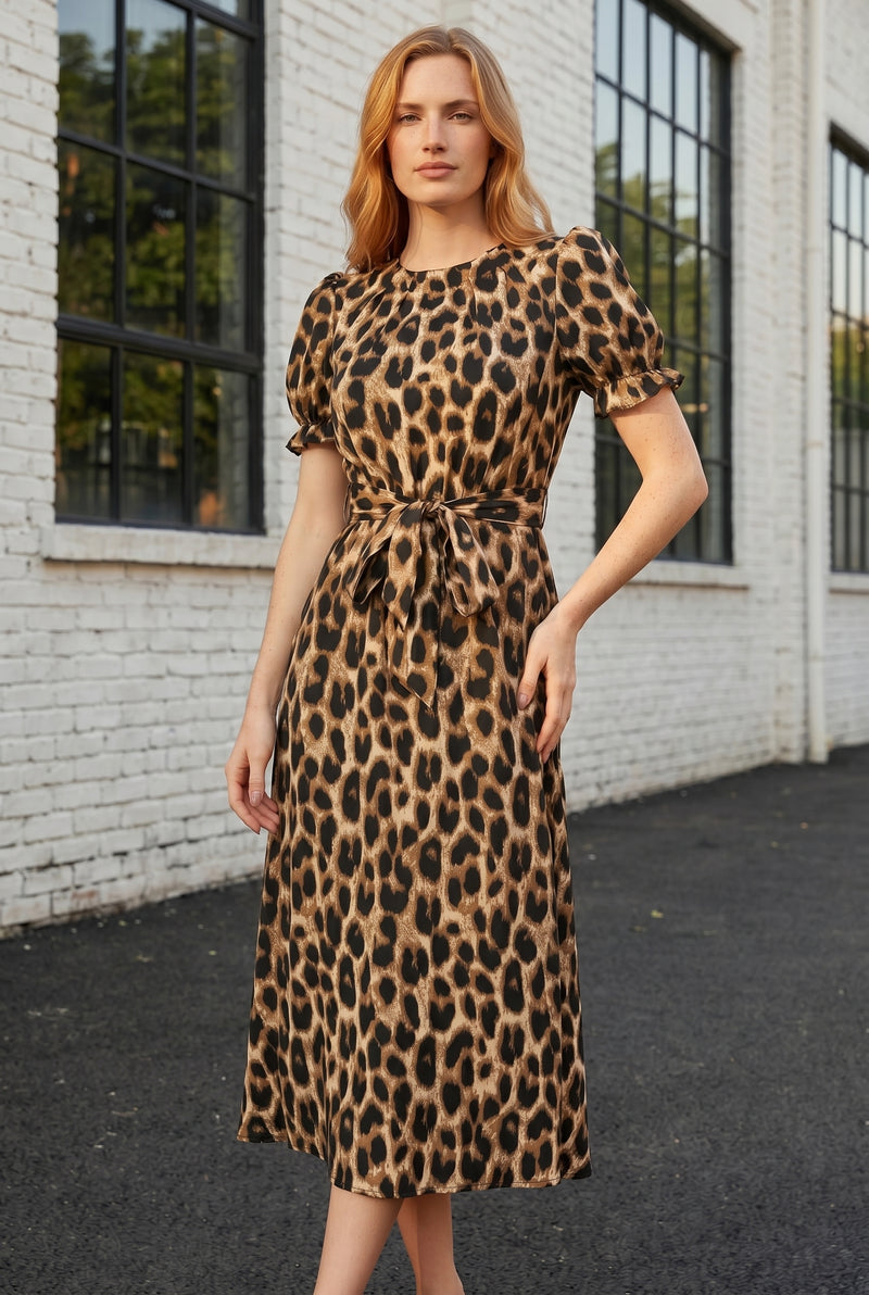 Leopard Print Midi Dress with Short Sleeves – photo 4