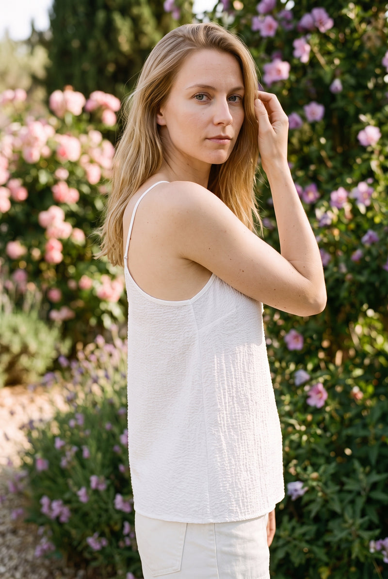 Lace Spaghetti Strap V Neck Muslin Top in white – photo 2
