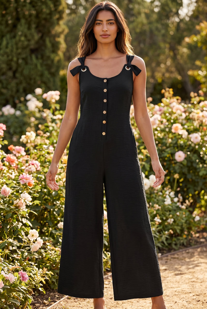 Black Wide Leg Jumpsuit with Tie Straps – photo 5