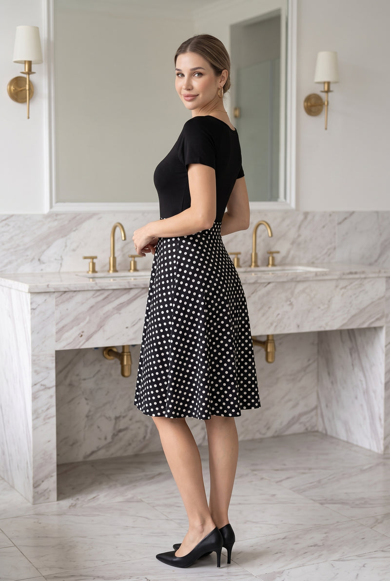 Polka Dot V-Neck A-Line Mini Dress in black – photo 2