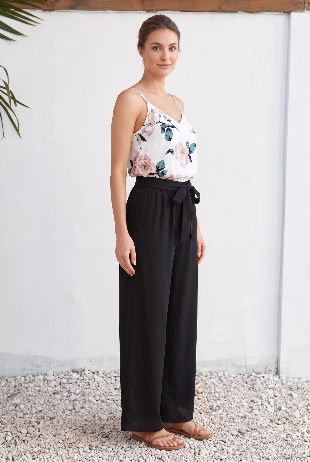 Floral Halter Neck Wide Leg Co-ord Set in black – photo 3