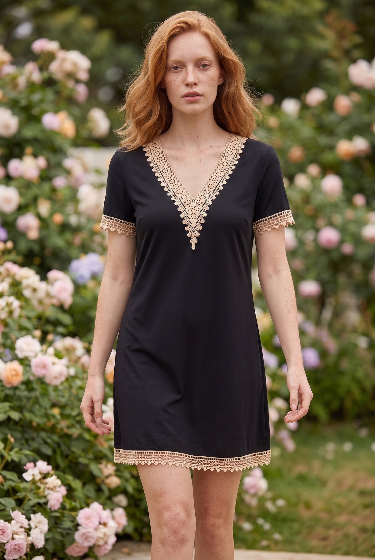 Robe longue à motifs portefeuille à manches courtes, coloris noir 1 – photo 5