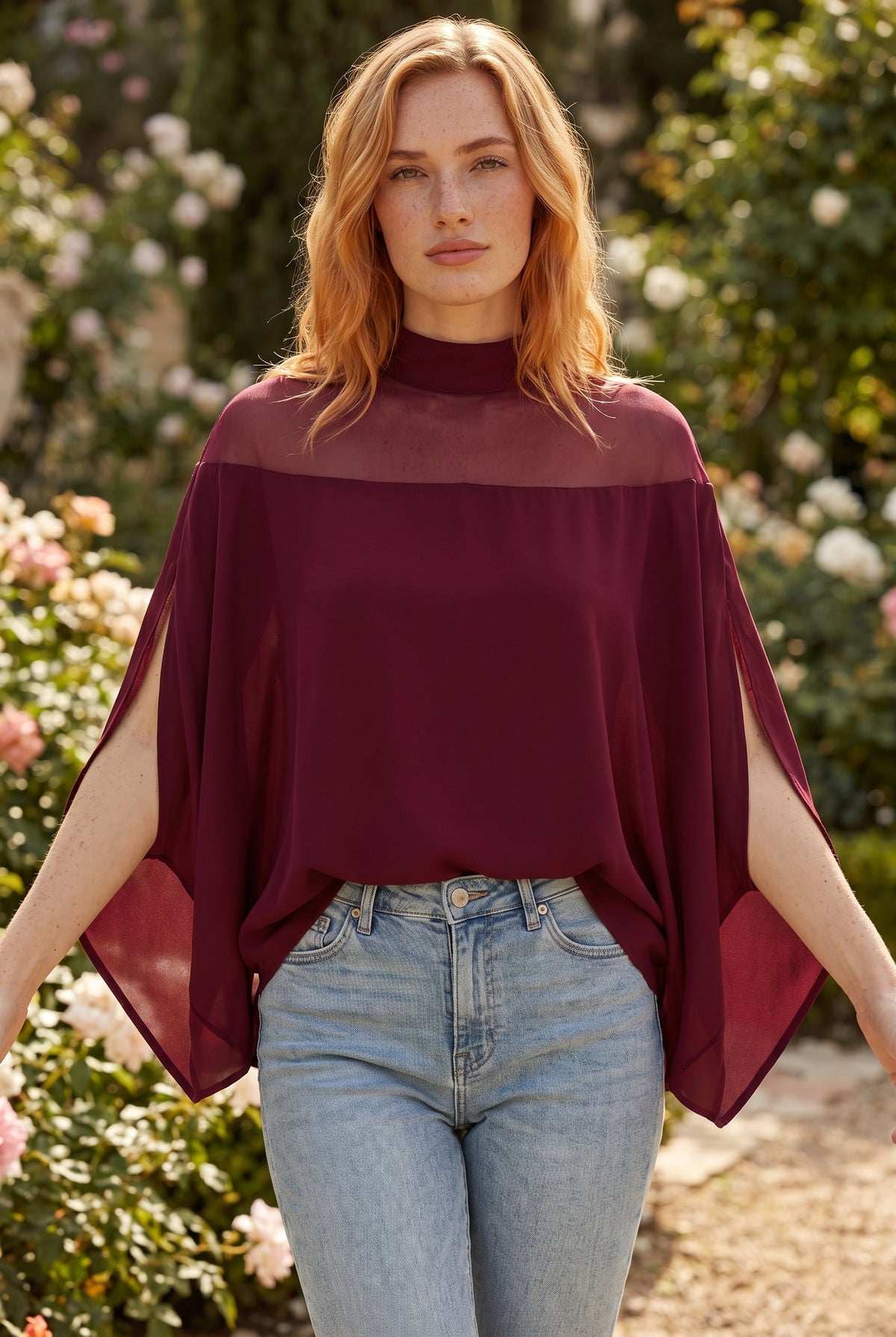 Oversized Long Sleeve Top with Turtleneck in burgundy – photo 5