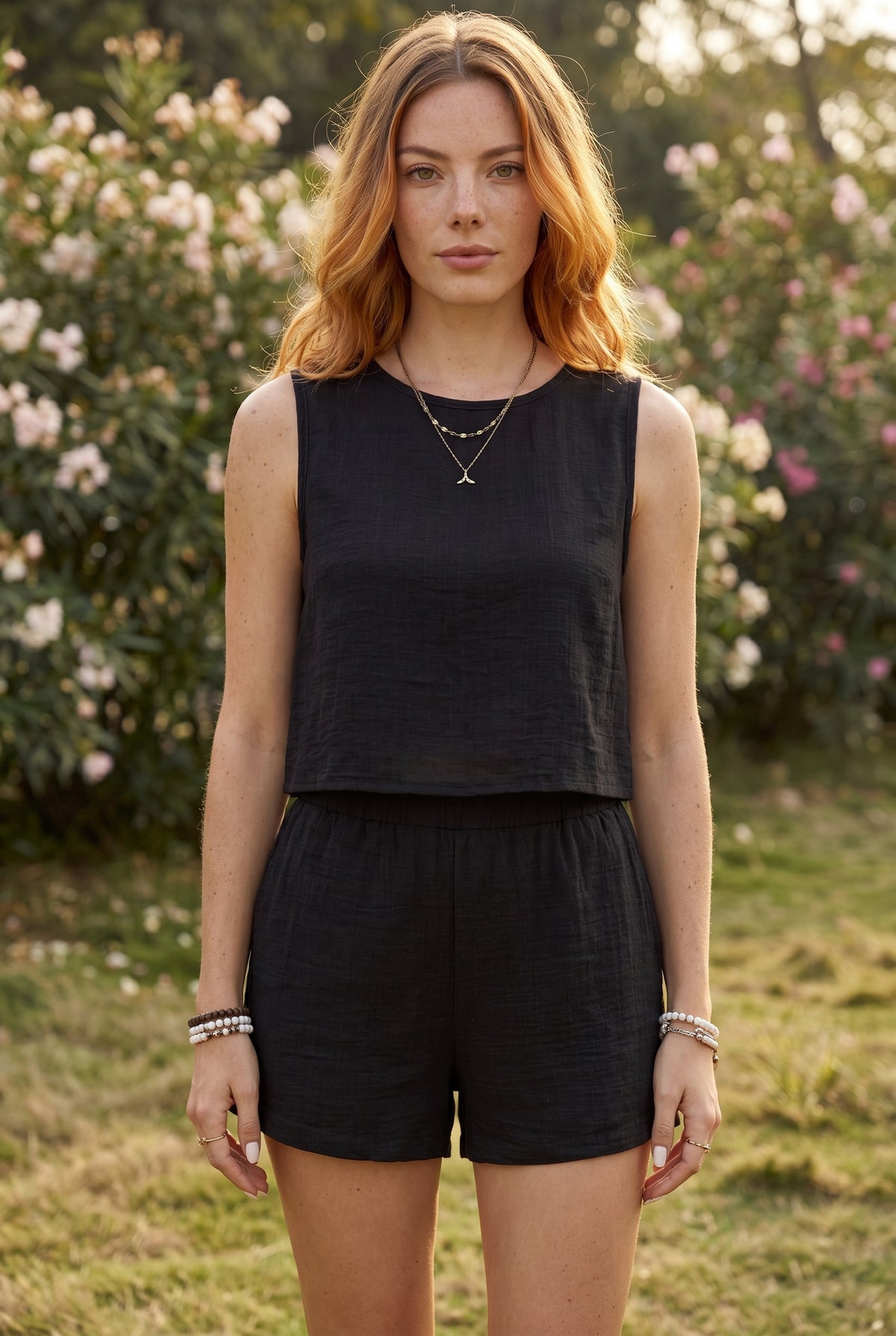 Sleeveless Linen Co-ord Set with Shorts in black – photo 5