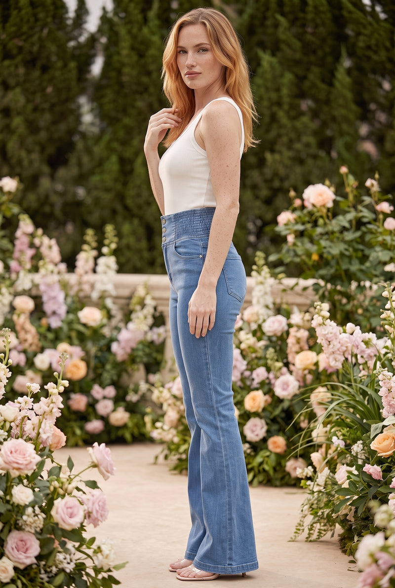Blue High Waisted Denim Trousers with Buttons – photo 2