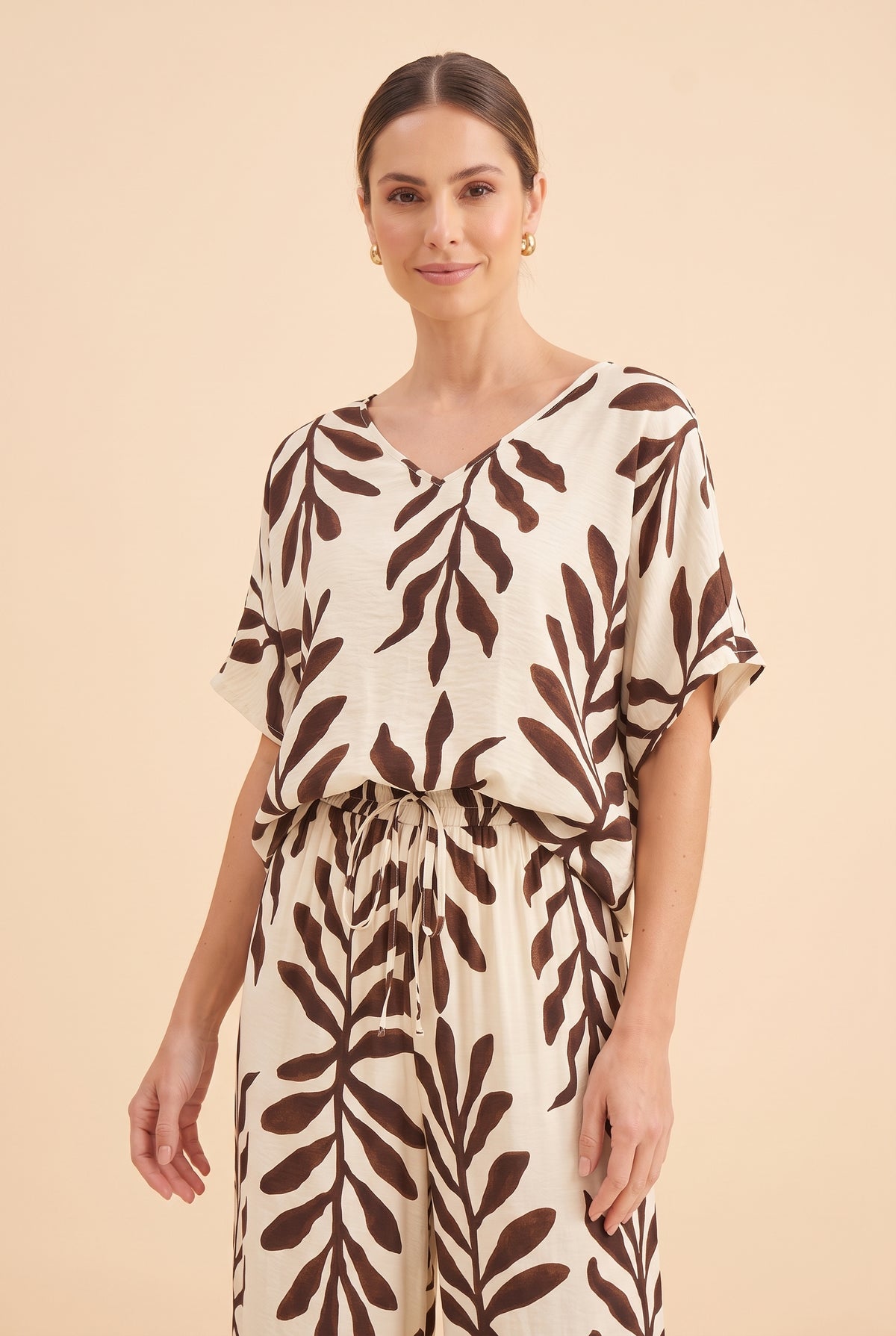 Brown Printed Short Sleeve Wide Leg Jumpsuit – photo 5