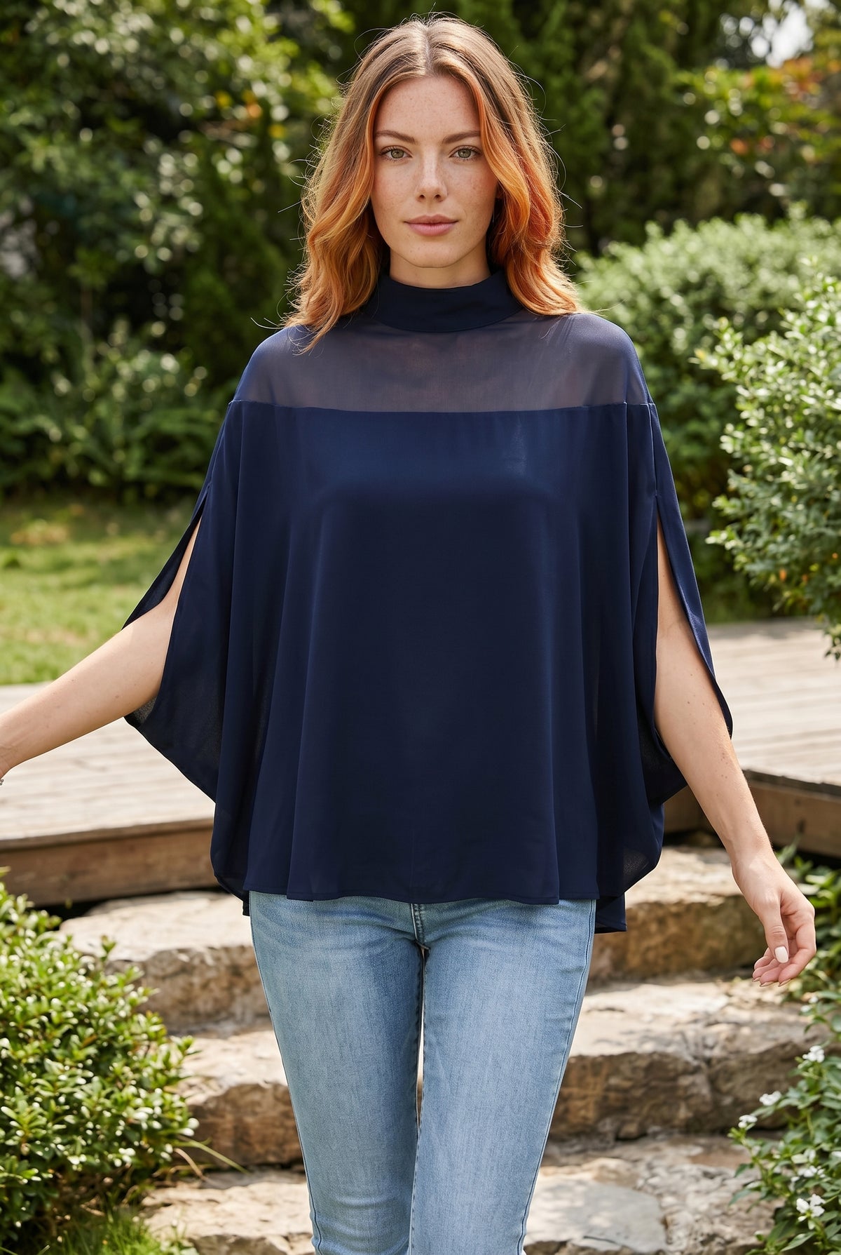 Oversized Long Sleeve Top with Turtleneck in navy – photo 5