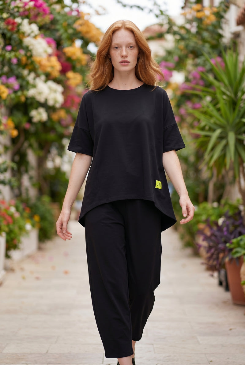 Short Sleeve Crew Neck Viscose Co-ord Set in black – photo 3