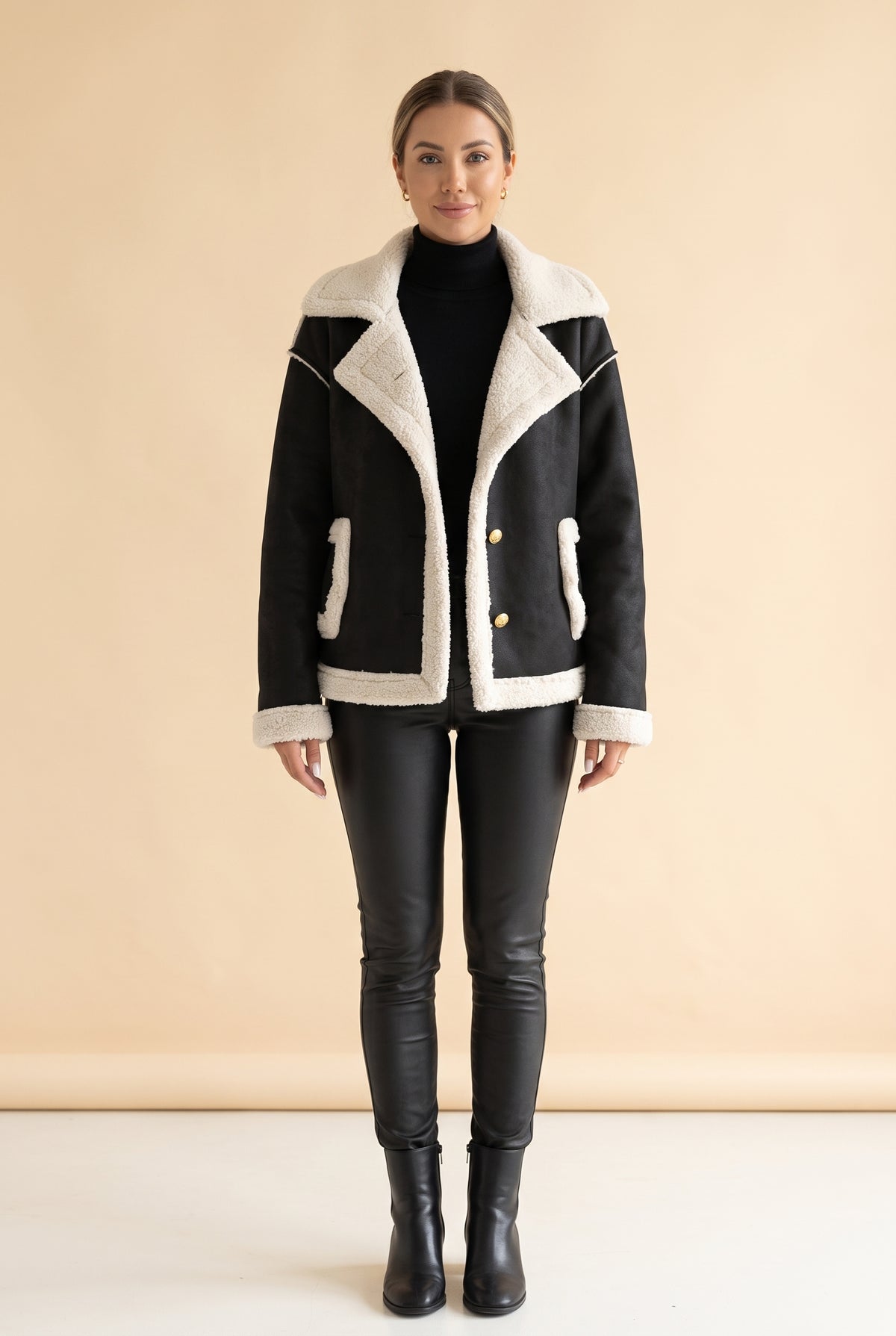 Black Suede Buttoned Jacket with Pockets