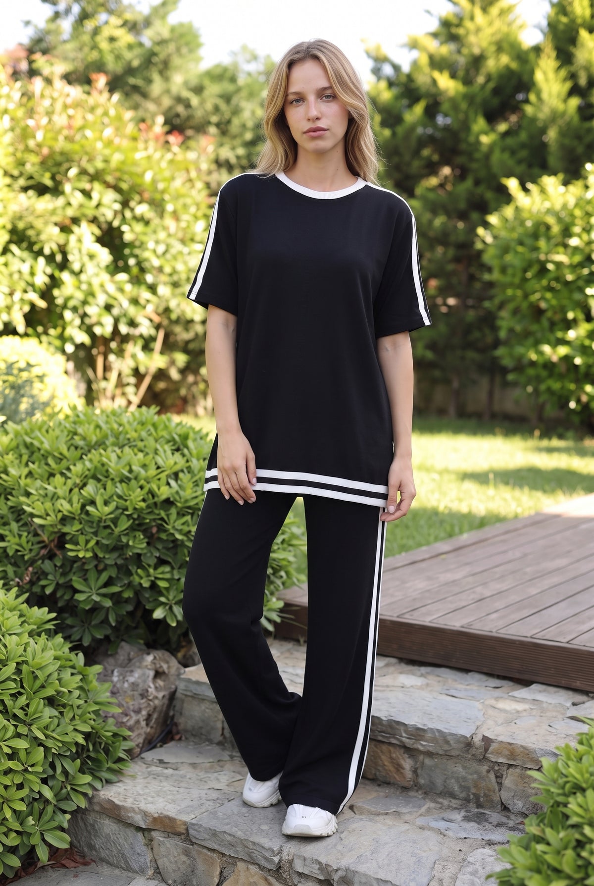 Black Striped Short Sleeve Co Ord Set