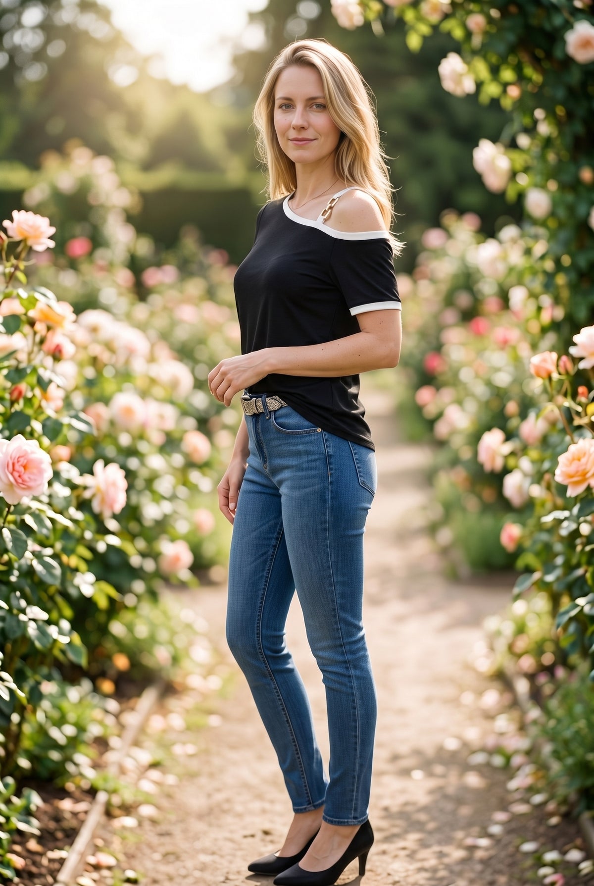 Short Sleeve One Shoulder Viscose Top in black – photo 2