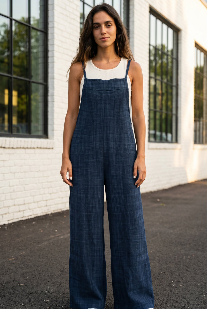 Wide Leg Strappy Linen Blend Jumpsuit in blue – photo 5