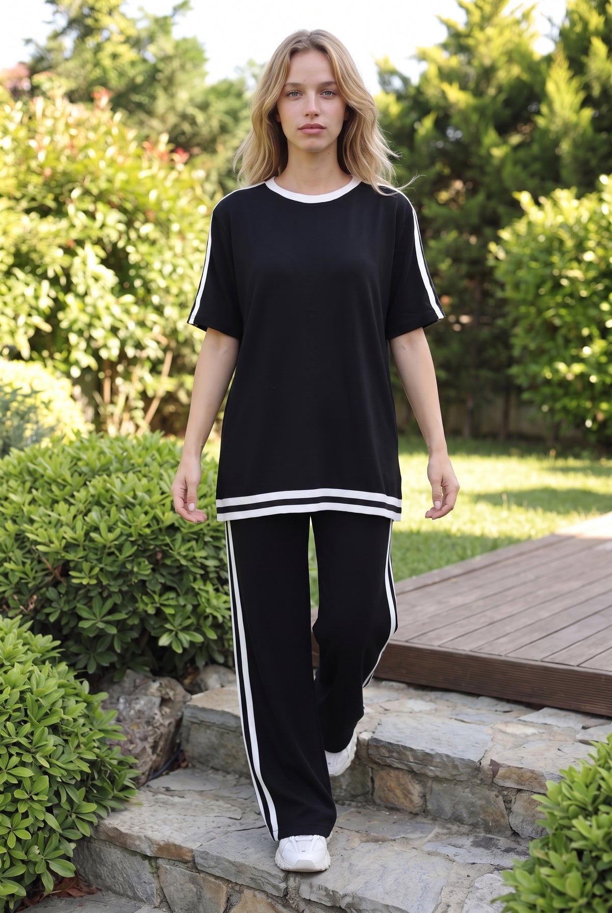 Black Striped Short Sleeve Co Ord Set – photo 3