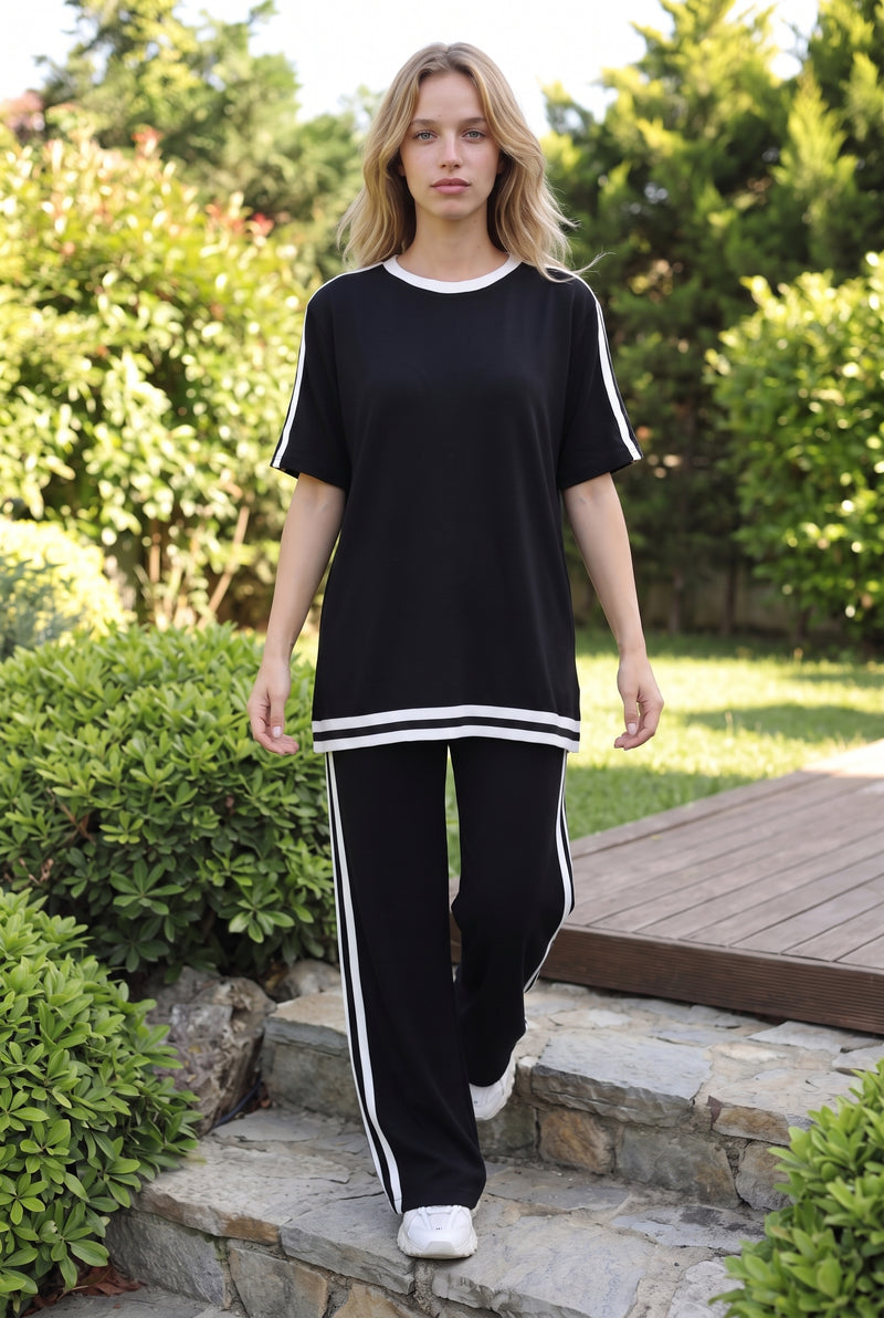 Black Striped Short Sleeve Co Ord Set – photo 3
