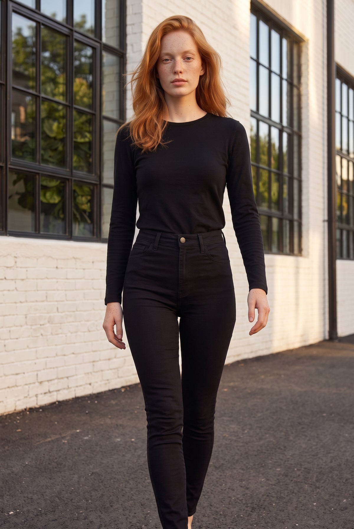 Schwarze High Waist Jeanshose mit Gürtelschlaufen – Foto 3
