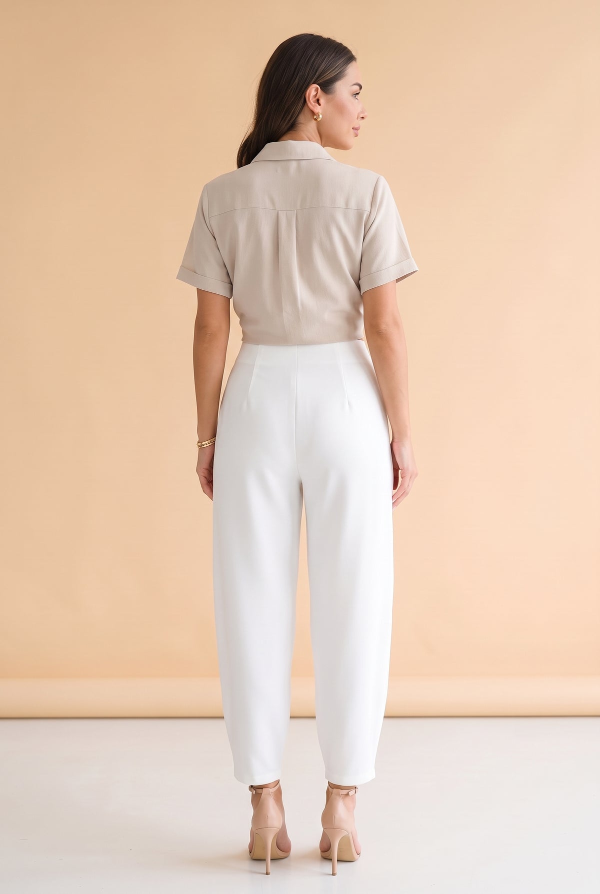 High Waisted Crepe Wide Leg Trousers in white – photo 4