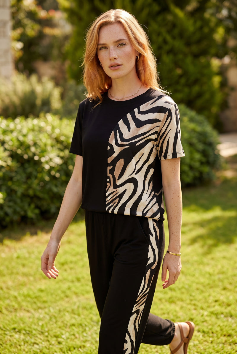 Black Cotton Co-ord Set with Half Leopard Print – photo 4