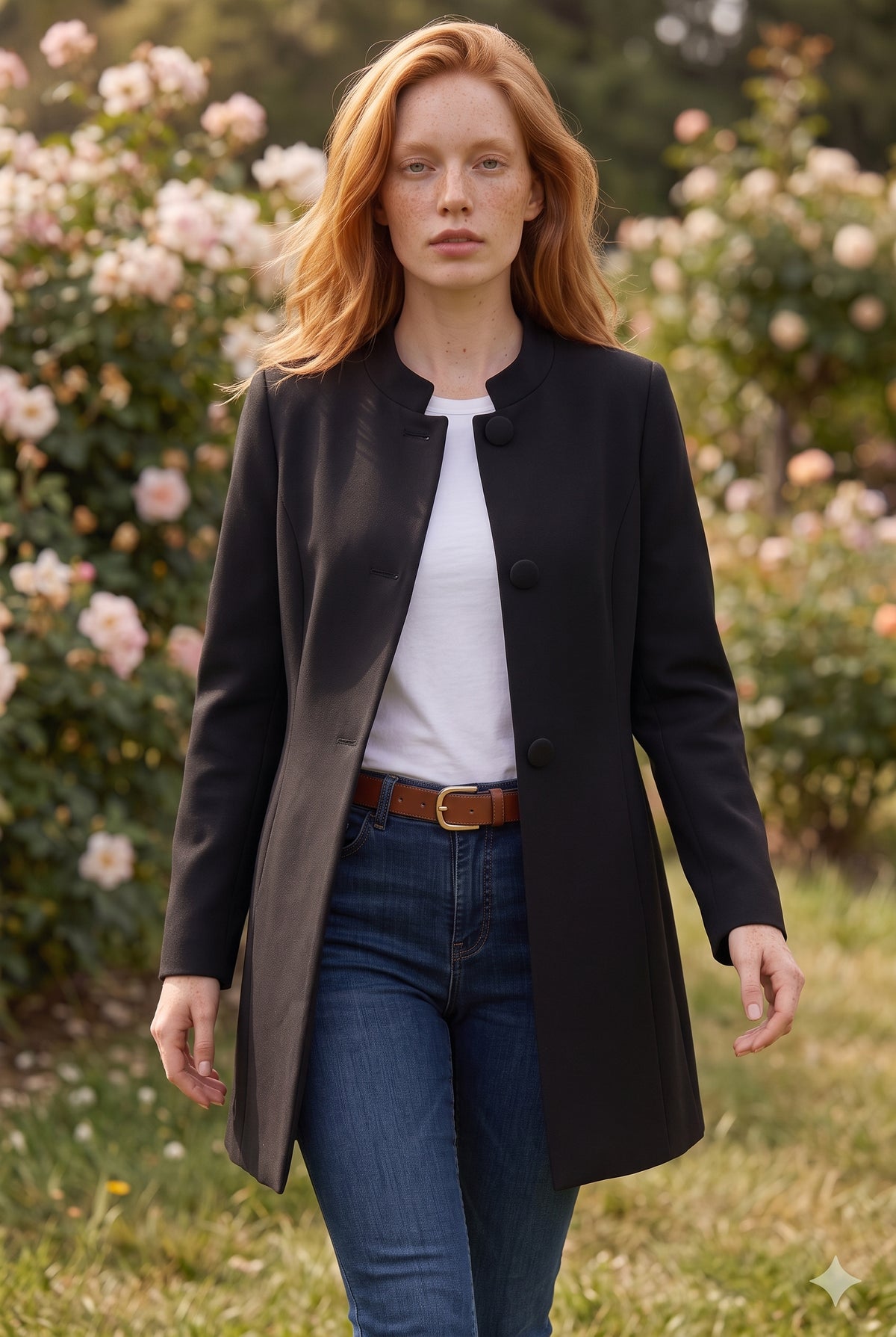 Black Buttoned Coat with Stand Collar – photo 3