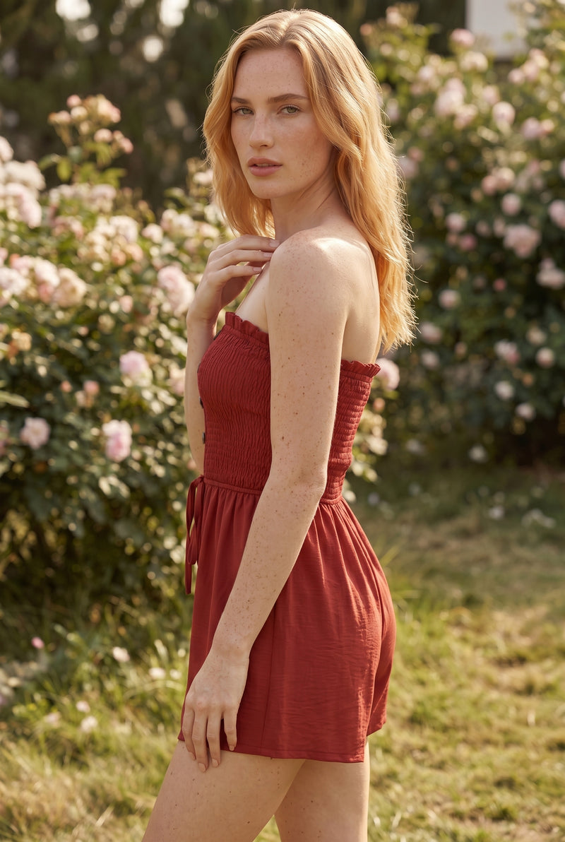 Orange Strapless Tie Waist Playsuit – photo 2