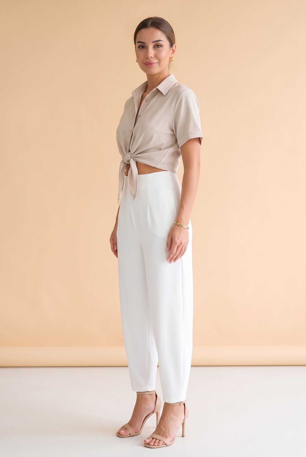 High Waisted Crepe Wide Leg Trousers in white – photo 2