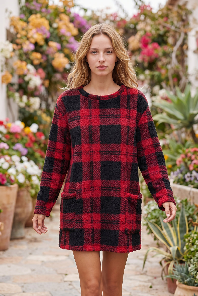 Red Checked Long Sleeve Tunic with Pockets – photo 3