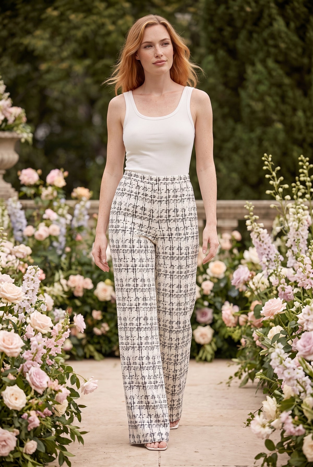 White Checked High Waisted Trousers – photo 3