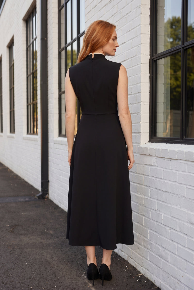 Sleeveless A Line Midi Dress with Mandarin Collar in black – photo 4