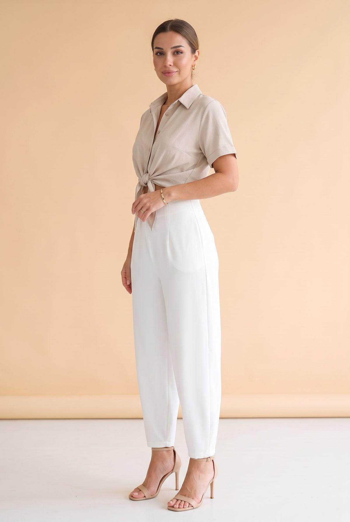 High Waisted Crepe Wide Leg Trousers in white – photo 3