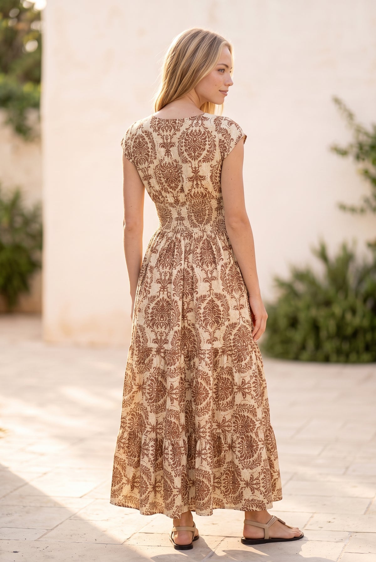 Polka Dot Wrap Maxi Dress with Short Sleeves in brown 1 – photo 2