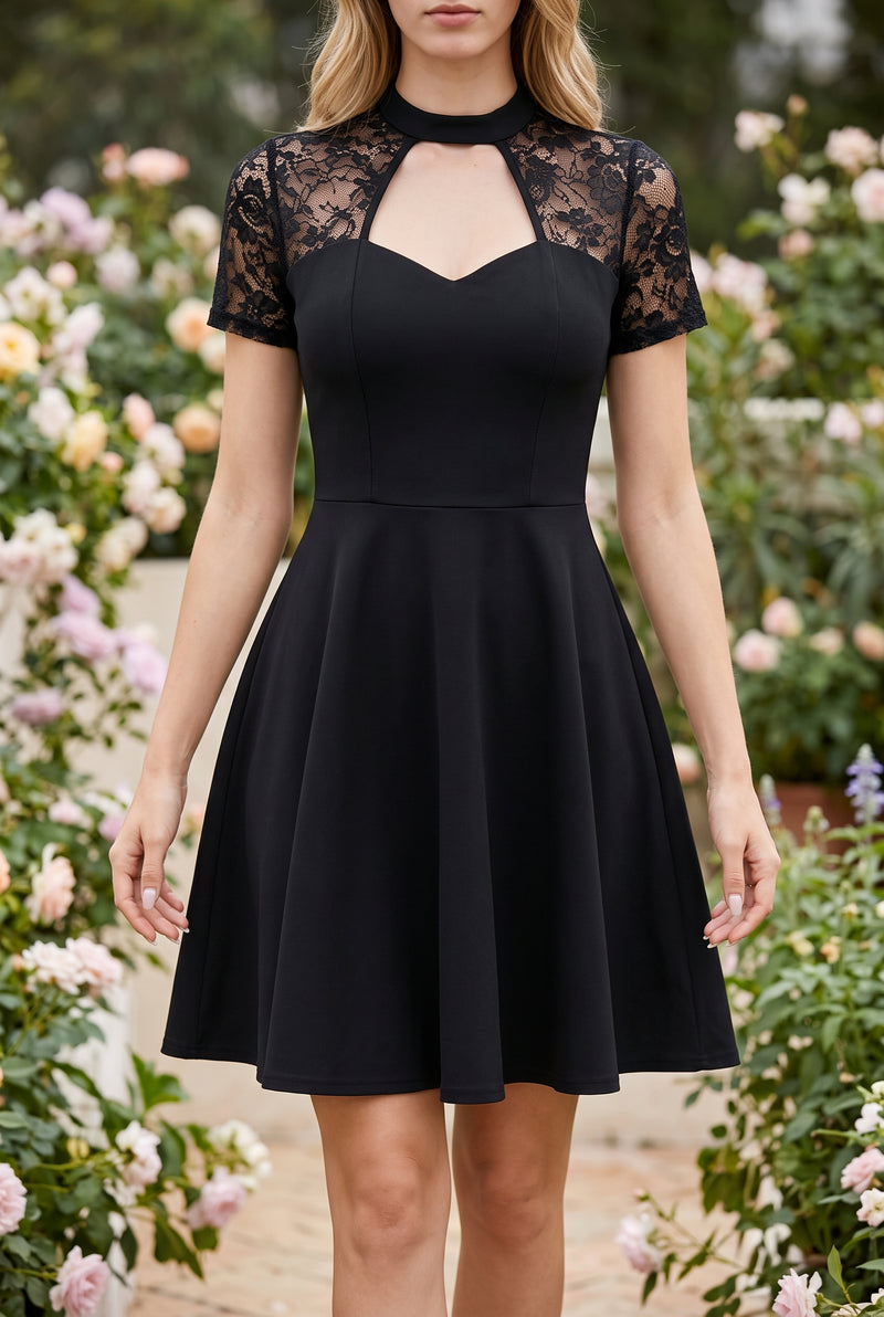Black Lace Mini Dress with Short Sleeves – photo 5