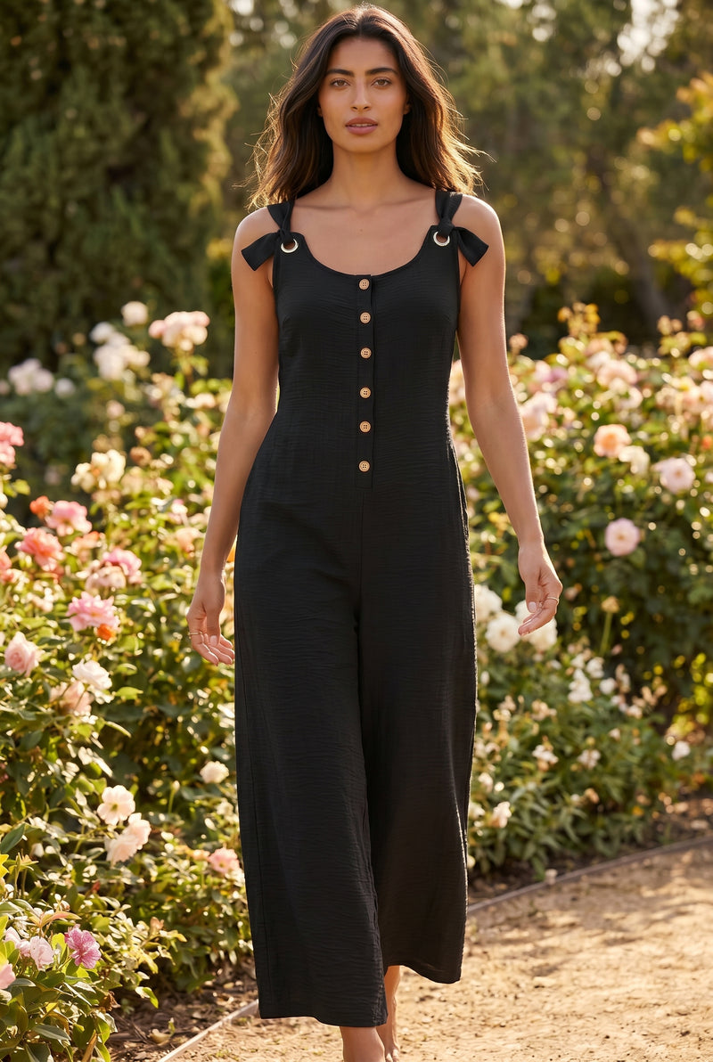 Black Wide Leg Jumpsuit with Tie Straps – photo 3