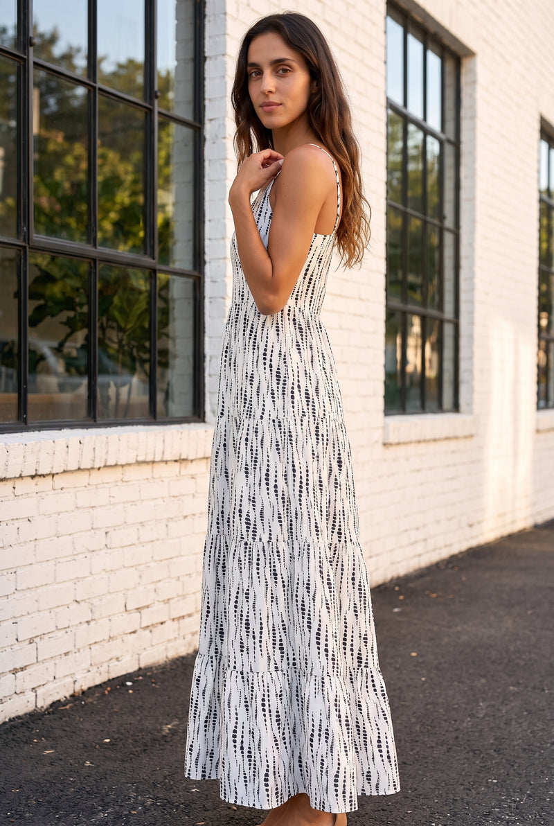 White Patterned V-Neck Strappy Maxi Dress – photo 2
