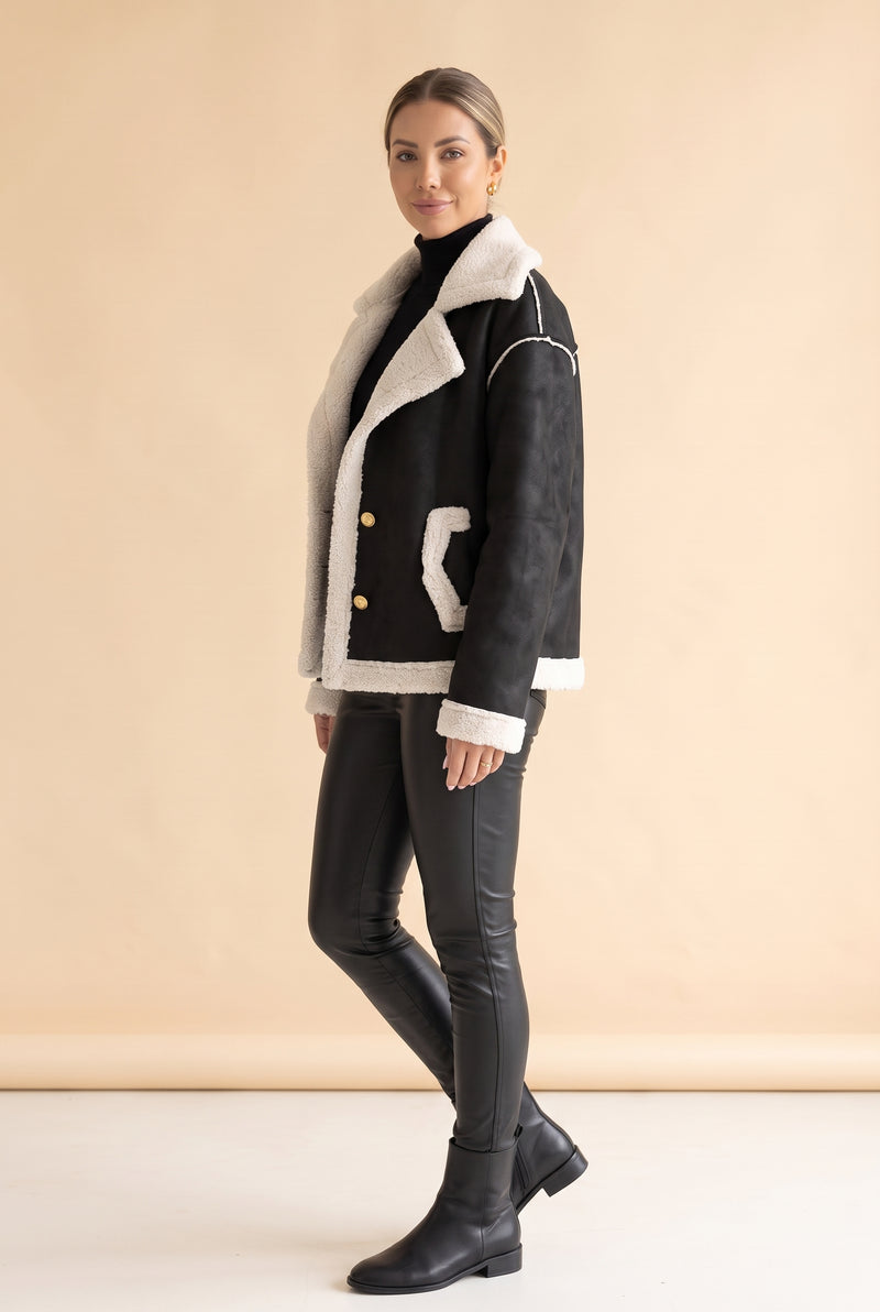 Black Suede Buttoned Jacket with Pockets – photo 3