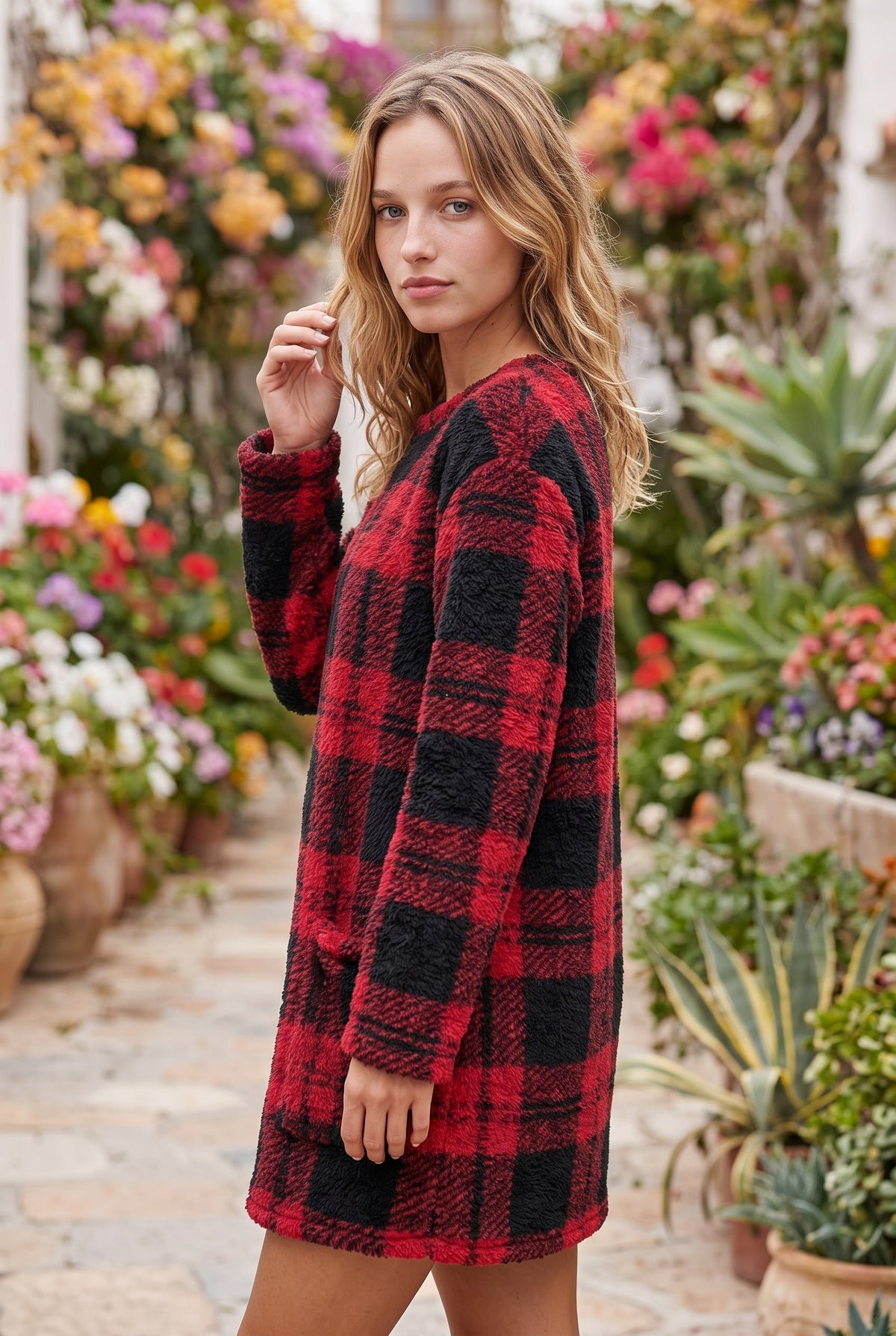 Red Checked Long Sleeve Tunic with Pockets – photo 2