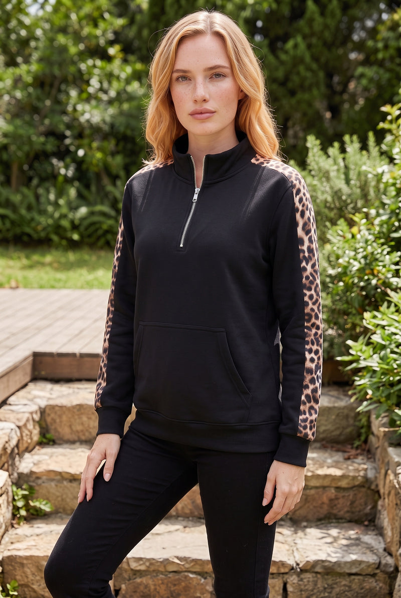 Black Long Sleeve Top with Leopard Print Sleeves – photo 4